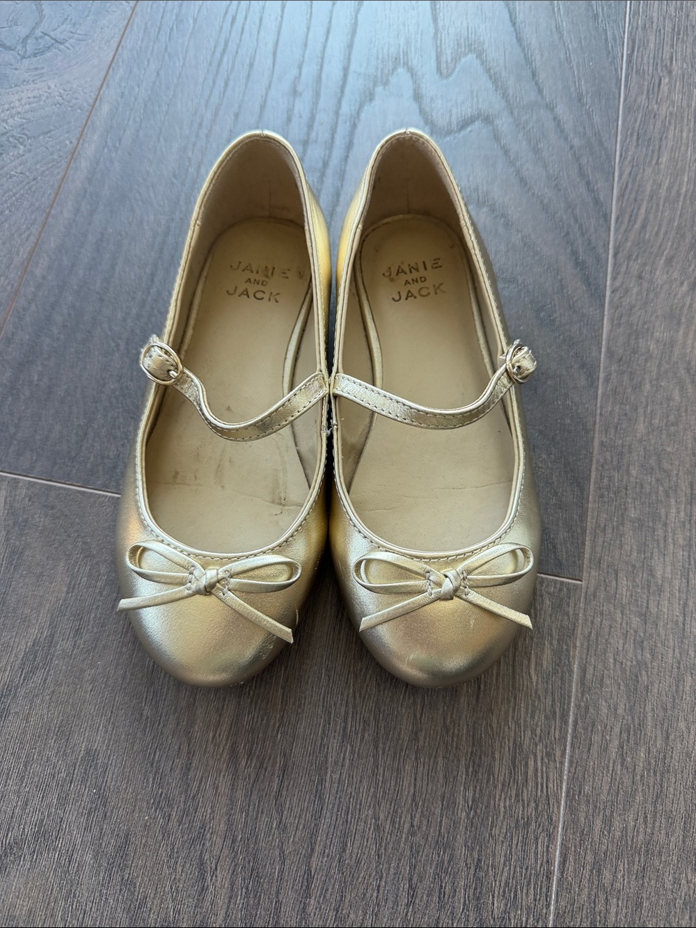 Janie and Jack Girls Gold Bow Mary Jane Flats